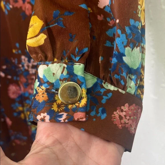 Zara - Colorful Floral Neck Tie Long Sleeve Deep V Neck Midi Dress Size Large - Picture 7 of 12